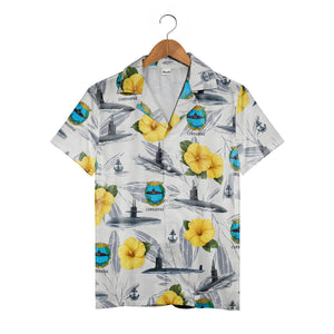 US Navy Submarine Hawaiian Shirt - COMSUBPAC Tropical Hibiscus Nautical Design