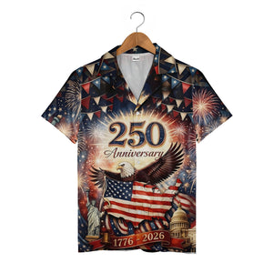 USA Landmarks Hawaiian Shirt - Eagle Capitol Statue of Liberty & Fireworks Anniversary