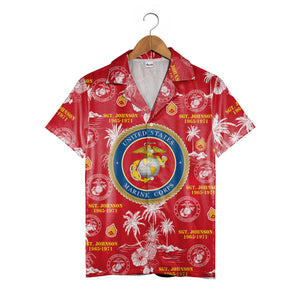 USMC Hawaiian Shirt - Marine Corps Tropical Floral Veteran Gift for Him