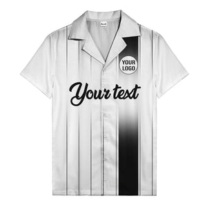 vertical black & white stripe custom logo hawaiian shirt