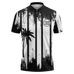 vertical striped palm trees grunge texture polo shirt for men