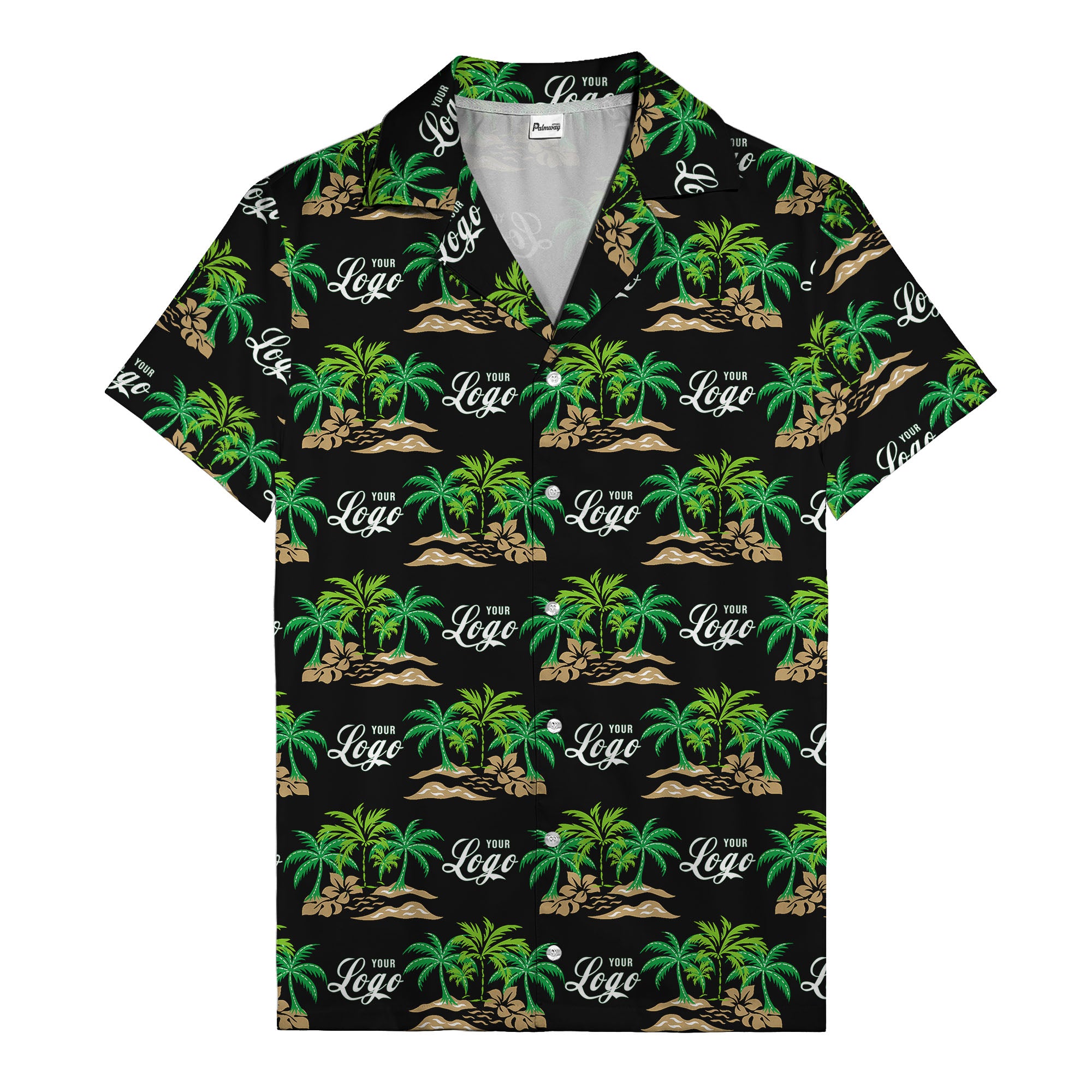 vintage palm tree oasis with monogrammed logo repeat hawaiian shirt