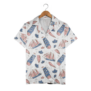 Vintage Sailboat & Seashell Nautical Hawaiian Shirt – Marine Bird Pattern