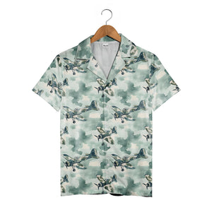 Vintage WWII Propeller Plane Camo Military Hawaiian Shirt – Aviation Print