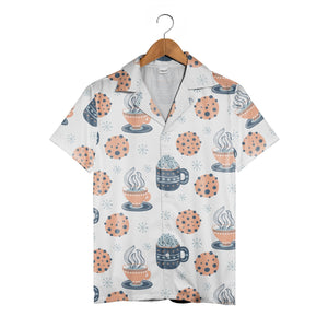 Warm Cocoa Mug Hawaiian Shirt with Cookies and Whipped Cream Design