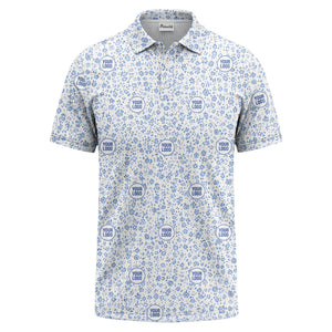 watercolor blue floral repeat custom logo golf polo shirt