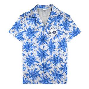 watercolor cannabis leaf repeat navy blue hawaiian shirt for beach days