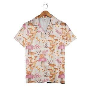 Watercolor Chanterelle Mushroom Hawaiian Shirt with Snails and Pink Leaves