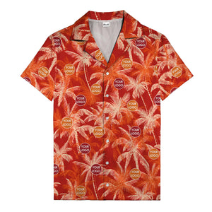 watercolor coral red palm tree & logo hawaiian beach vacation shirt hawaiian shirt