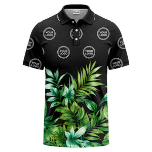 watercolor exotic ferns & logo circle polo shirt