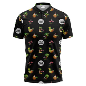 watercolor flamingos pineapples coconuts palm trees repeat polo shirt for men