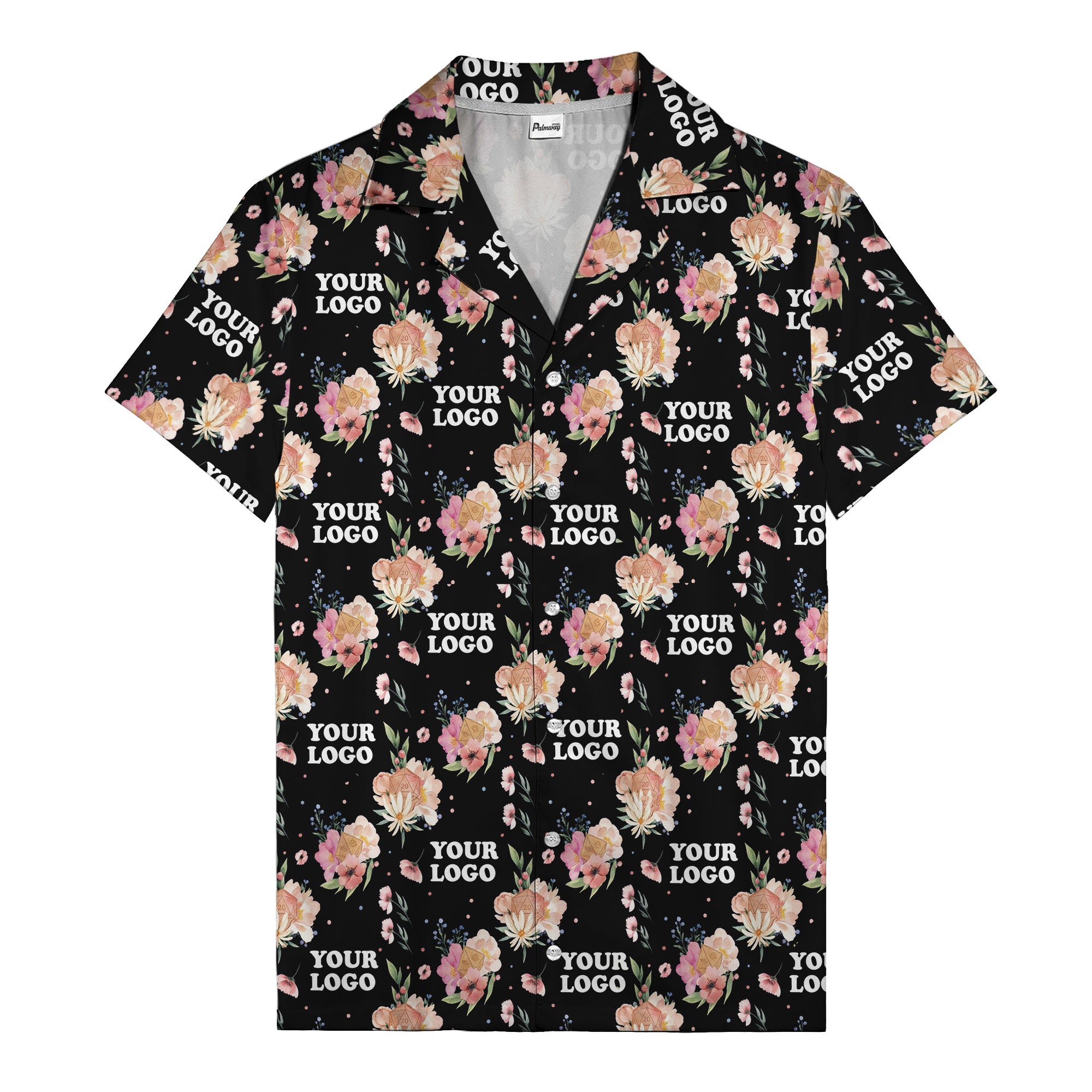 watercolor floral d20 dice hawaiian shirt with custom logo space