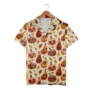 Watercolor Halloween Pumpkin Hawaiian Shirt with Maple Leaves