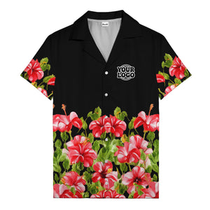 watercolor hibiscus & leaf aloha hawaiian shirt for men