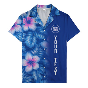watercolor hibiscus monstera leaf royal blue hawaiian shirt