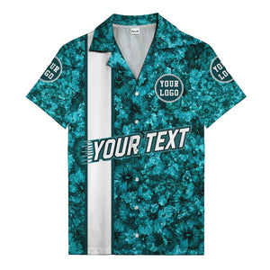 watercolor hibiscus stripes custom logo teal hawaiian shirt