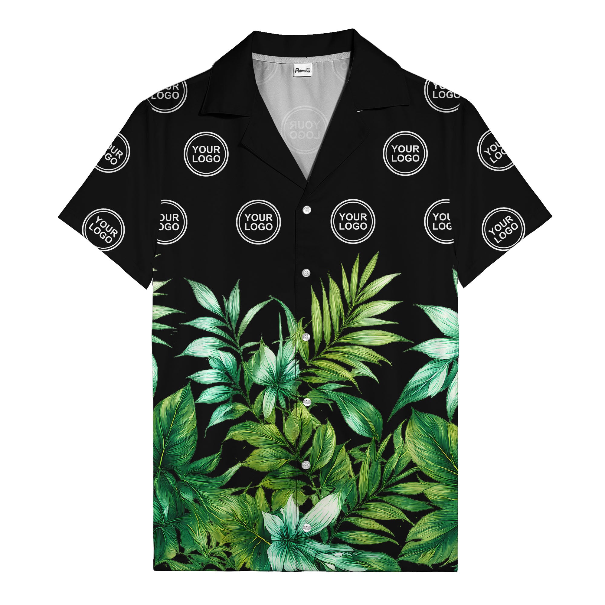watercolor palm fronds & monogram logo repeat hawaiian shirt