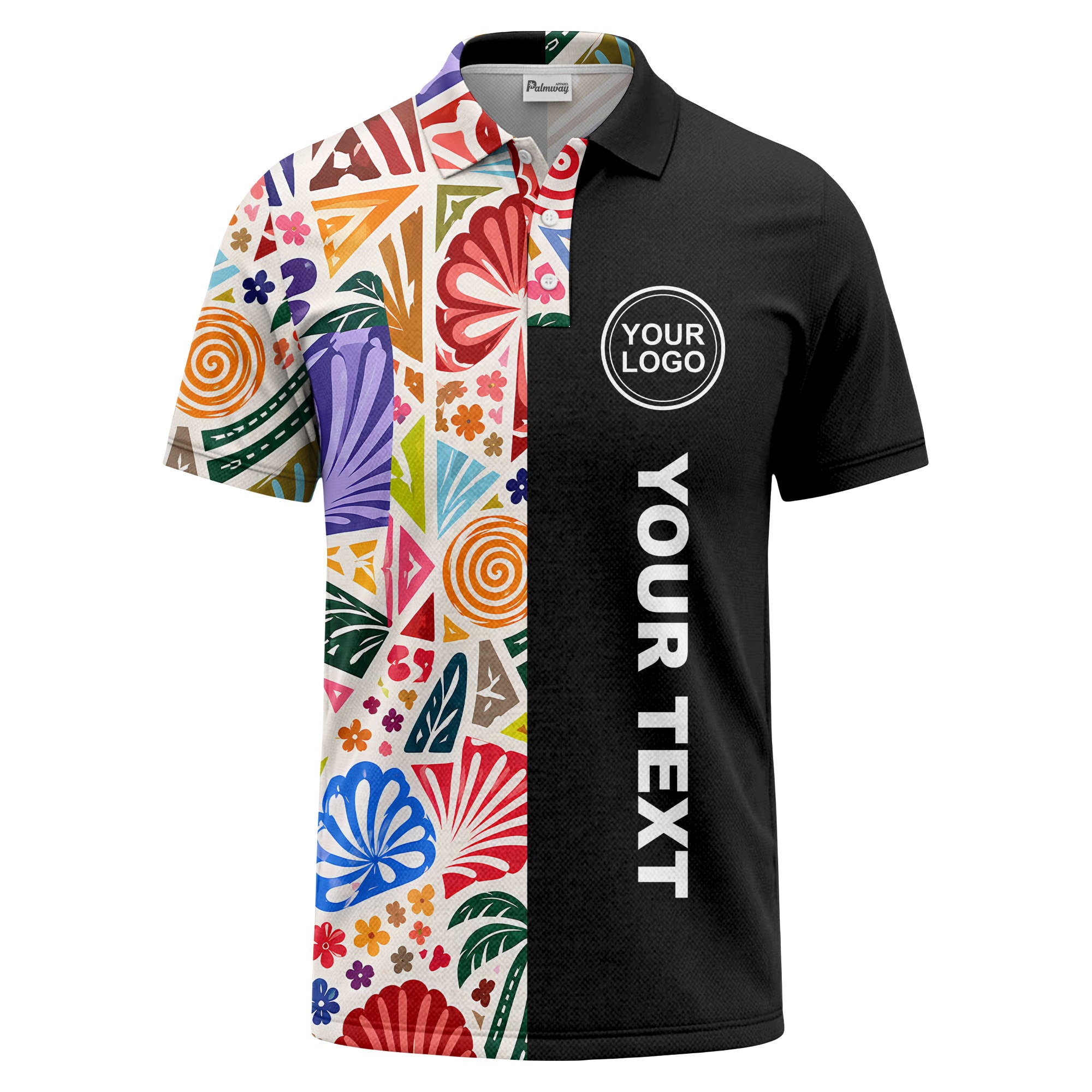 watercolor palm leaves swirls custom geometric all over print polo shirt