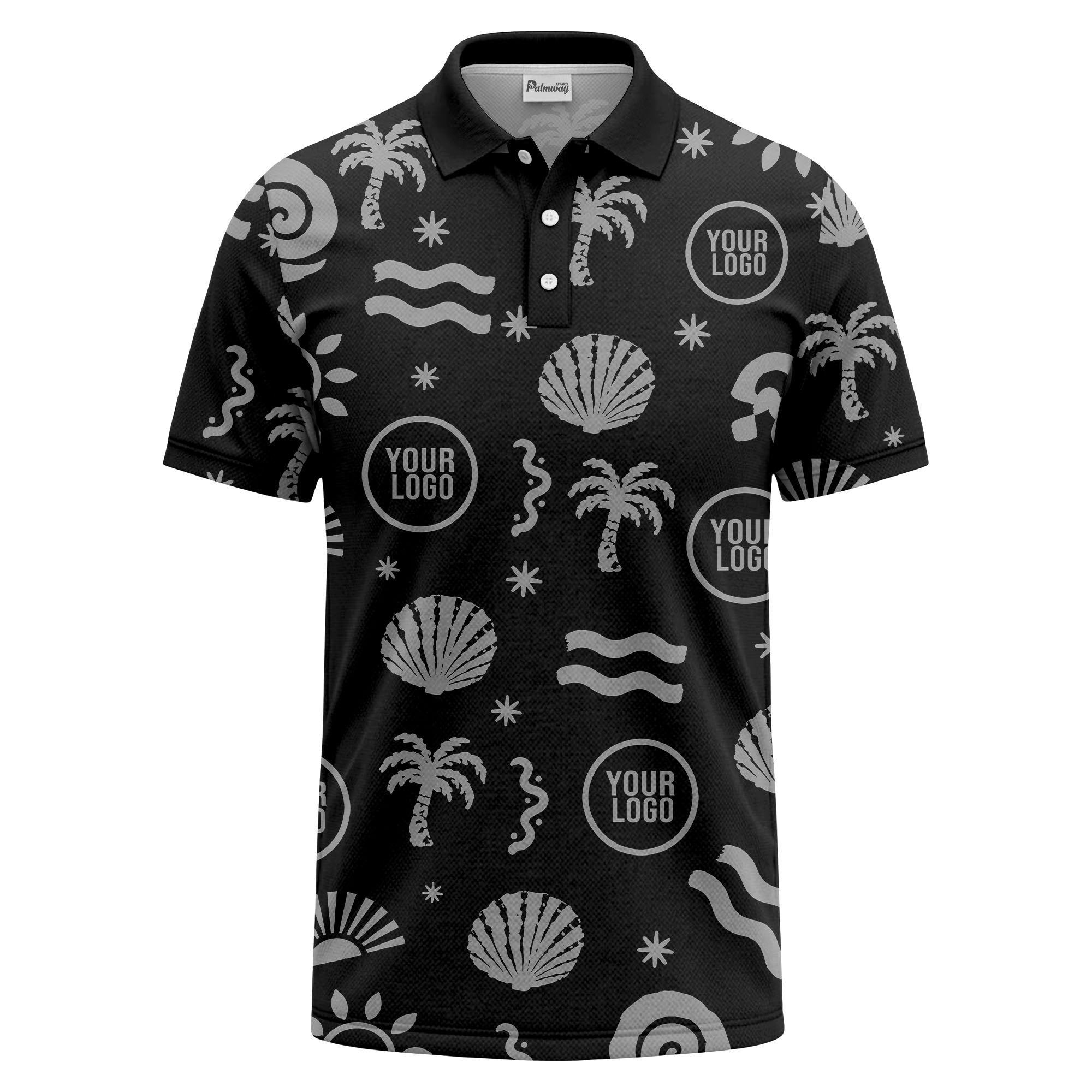 watercolor palm trees seashells waves polo shirt for beach vacation