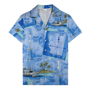 watercolor sailing ships & palm trees ocean hawaiian shirt