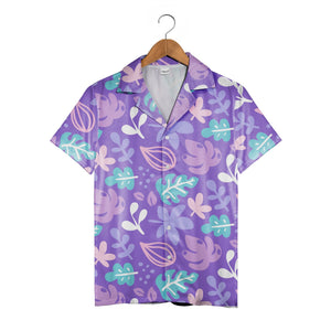 Whimsical Abstract Botanical Hawaiian Shirt in Lavender and Pink