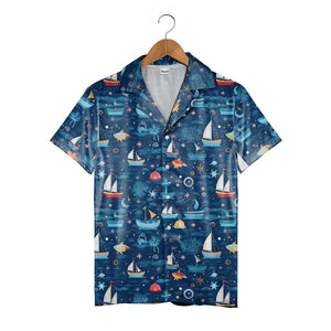 Whimsical Ocean Sailboat & Starfish Hawaiian Shirt – Anchor Compass Marine Print