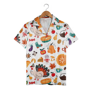 Whimsical Thanksgiving Hawaiian Shirt with Pilgrim Turkeys and Pumpkin Pies