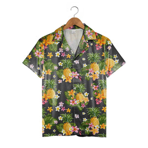 White Brushstroke Pineapple Hawaiian Shirt with Hummingbird on Navy
