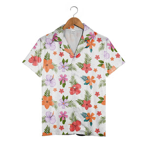 White Lavender Dotted Hibiscus Hawaiian Shirt with Five Petal Flowers