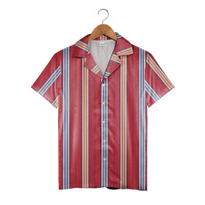 Woven Fabric Texture Stripe Hawaiian Shirt Red White Blue Orange