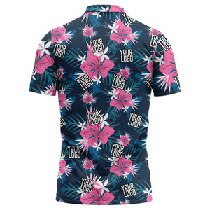custom multi color tropical floral custom logo polo shirt with hibiscus plumeria print hawaiian shirt