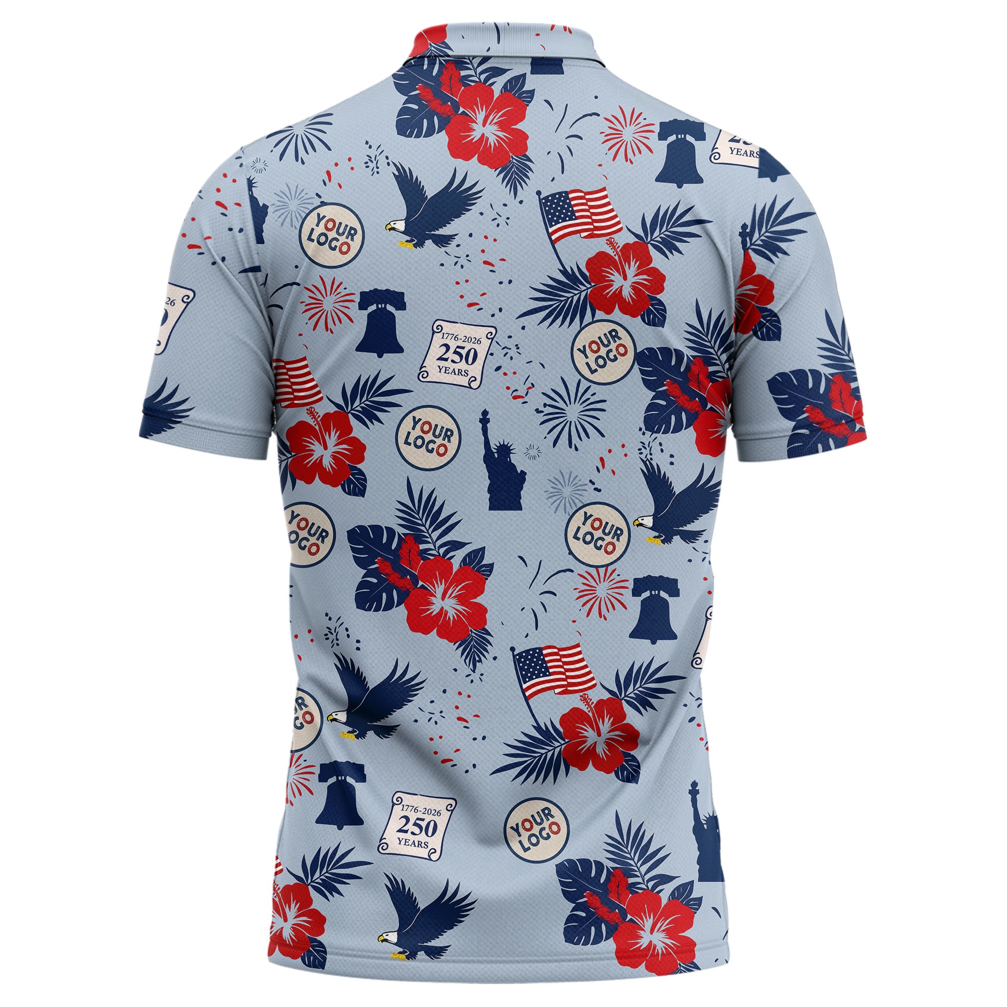 illustrated patriotic floral eagle flag polo shirt for men