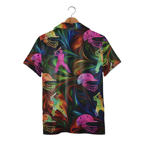 Abstract Cricket Hawaiian Shirt - Neon Rainbow Players Bats Wickets Energetic