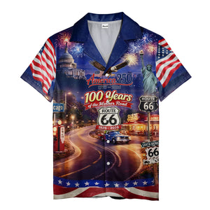 america 250 route 66 hawaiian shirt, patriotic usa landmark aloha button down shirt