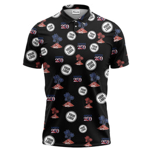america 250 tropical islands palm flags illustrated patriotic polo shirt for men