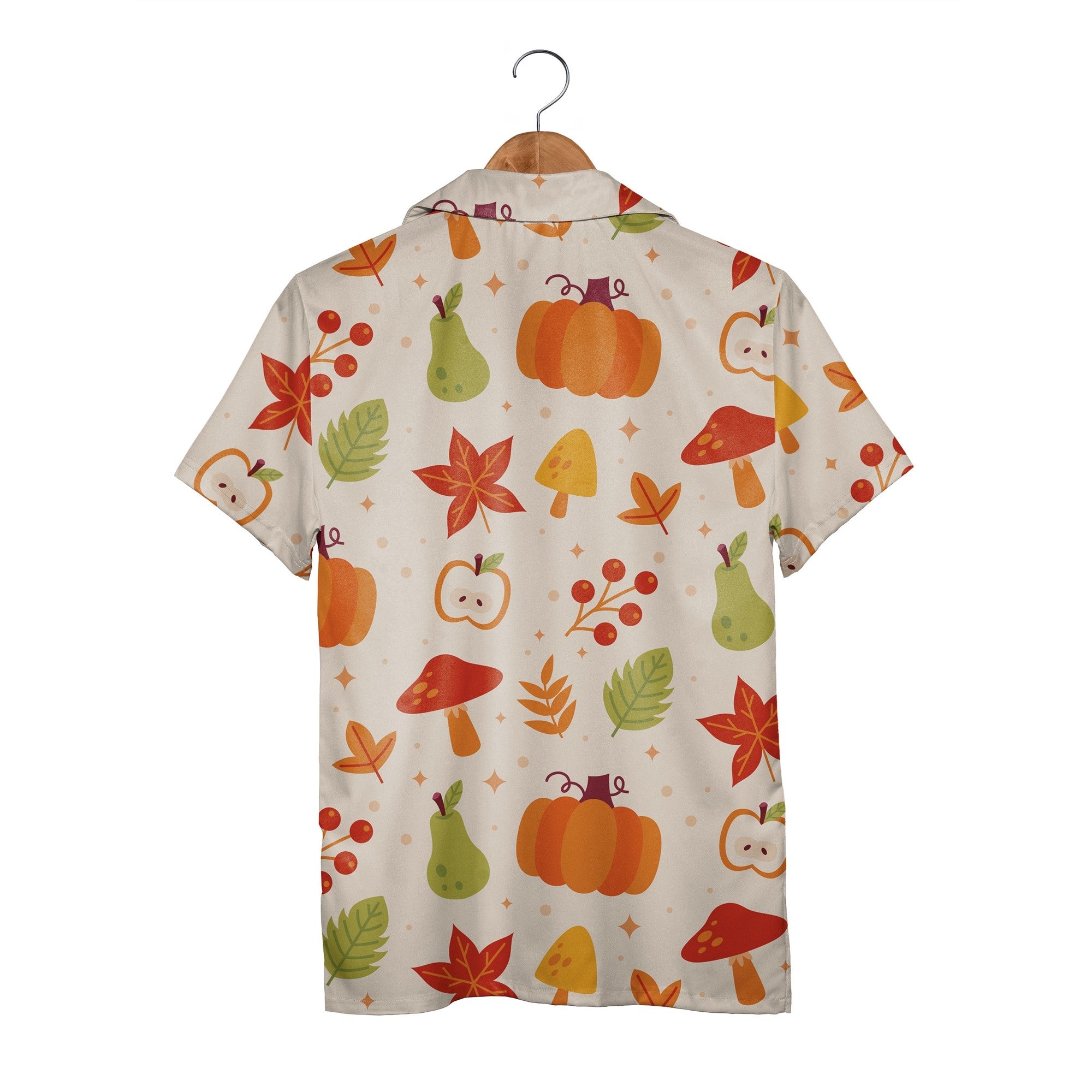 Autumn Harvest Hawaiian Shirt with Pumpkins Mushrooms and Maple Leaves