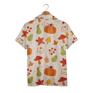 Autumn Harvest Hawaiian Shirt with Pumpkins Mushrooms and Maple Leaves