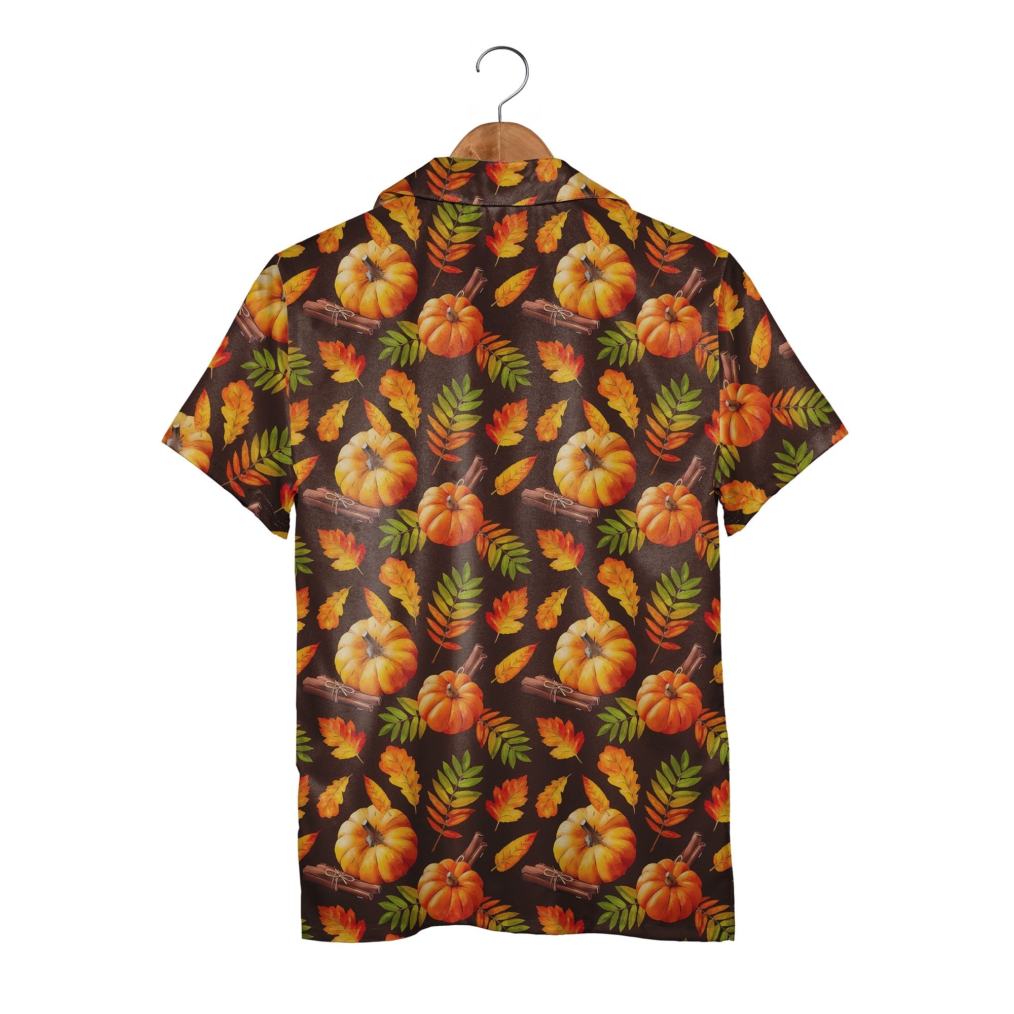 Autumn Harvest Pumpkin Hawaiian Shirt with Cinnamon on Brown