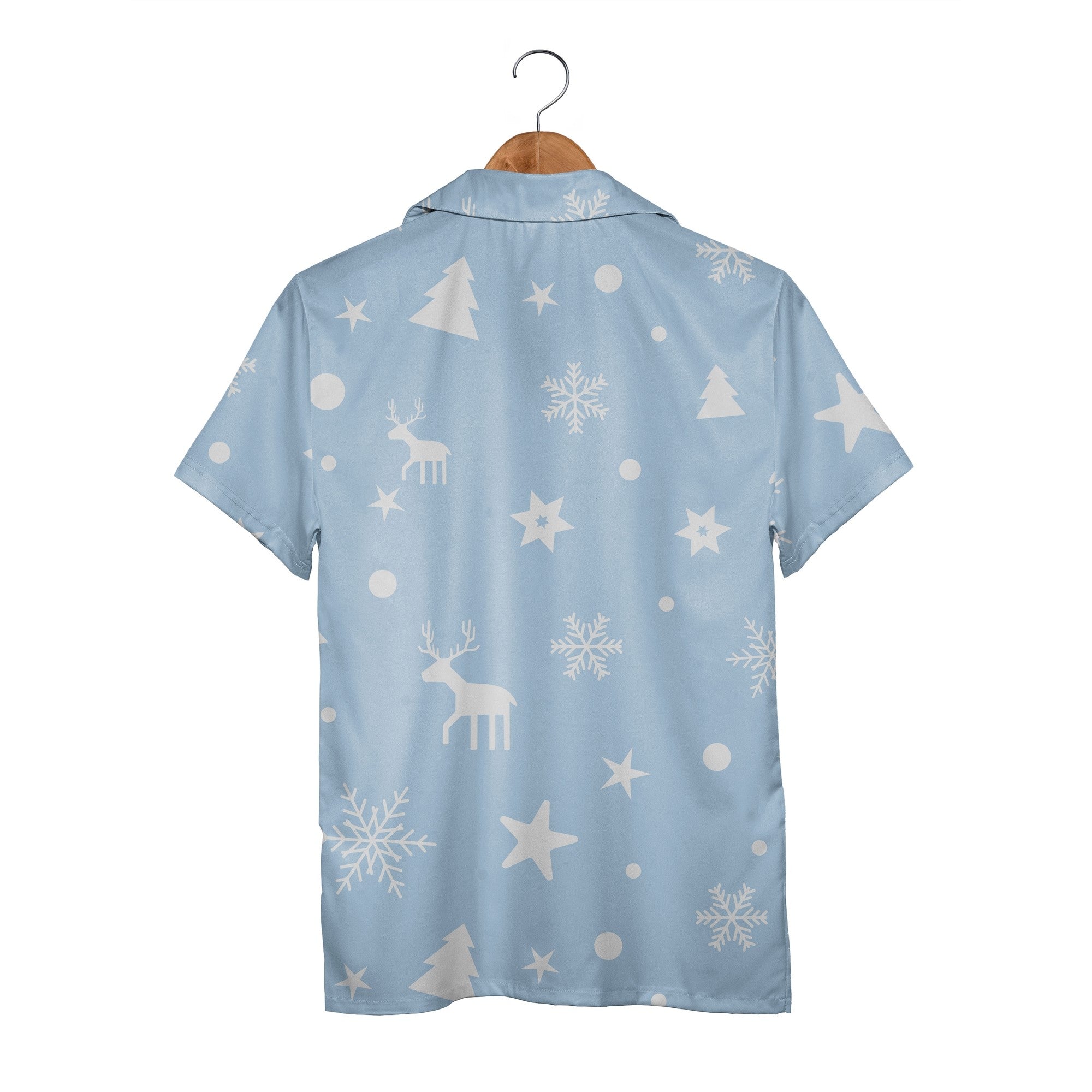 Baby Blue Christmas Reindeer Hawaiian Shirt with Snowflake Stars