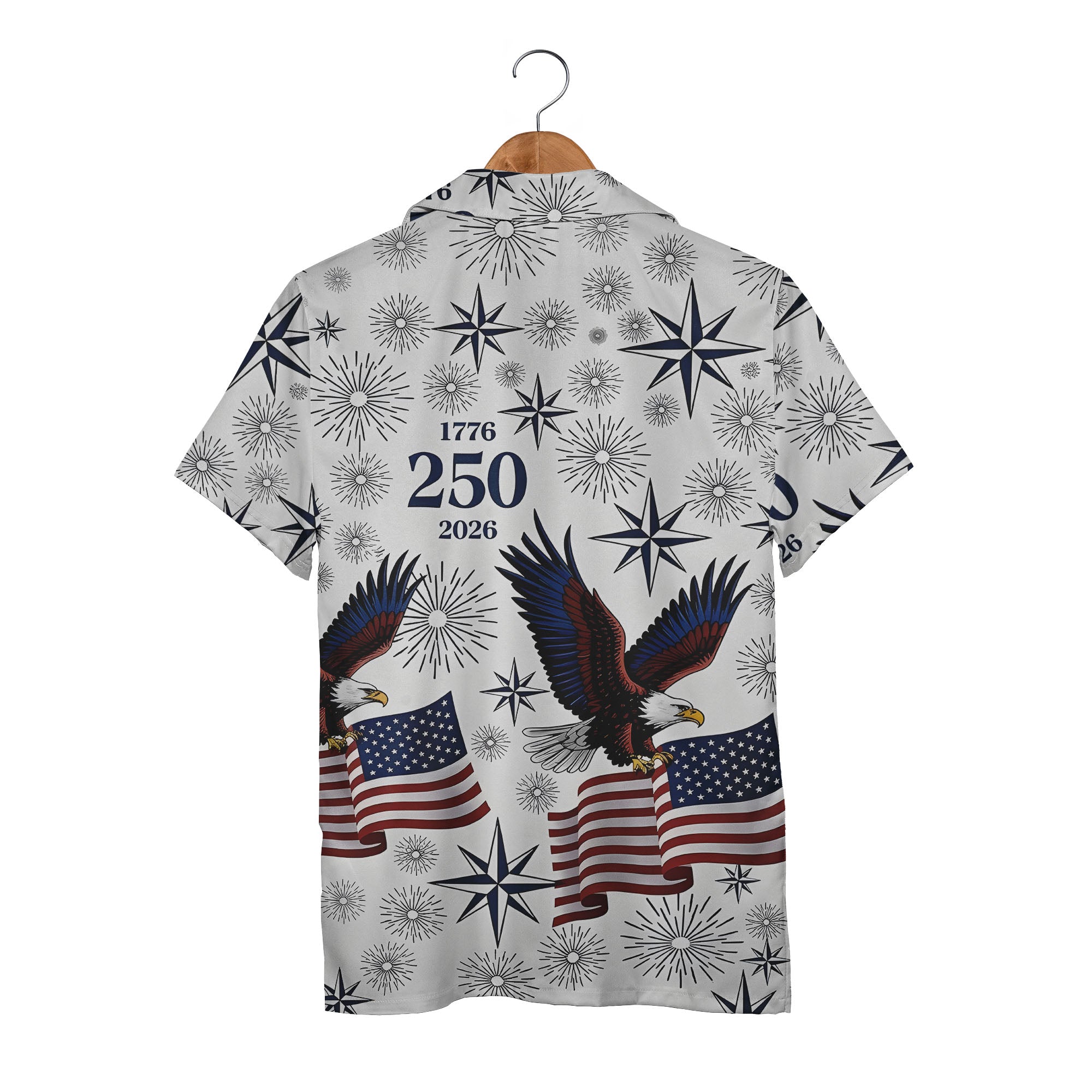 Bald Eagle American Flag Hawaiian Shirt - 4th of July Fireworks Print