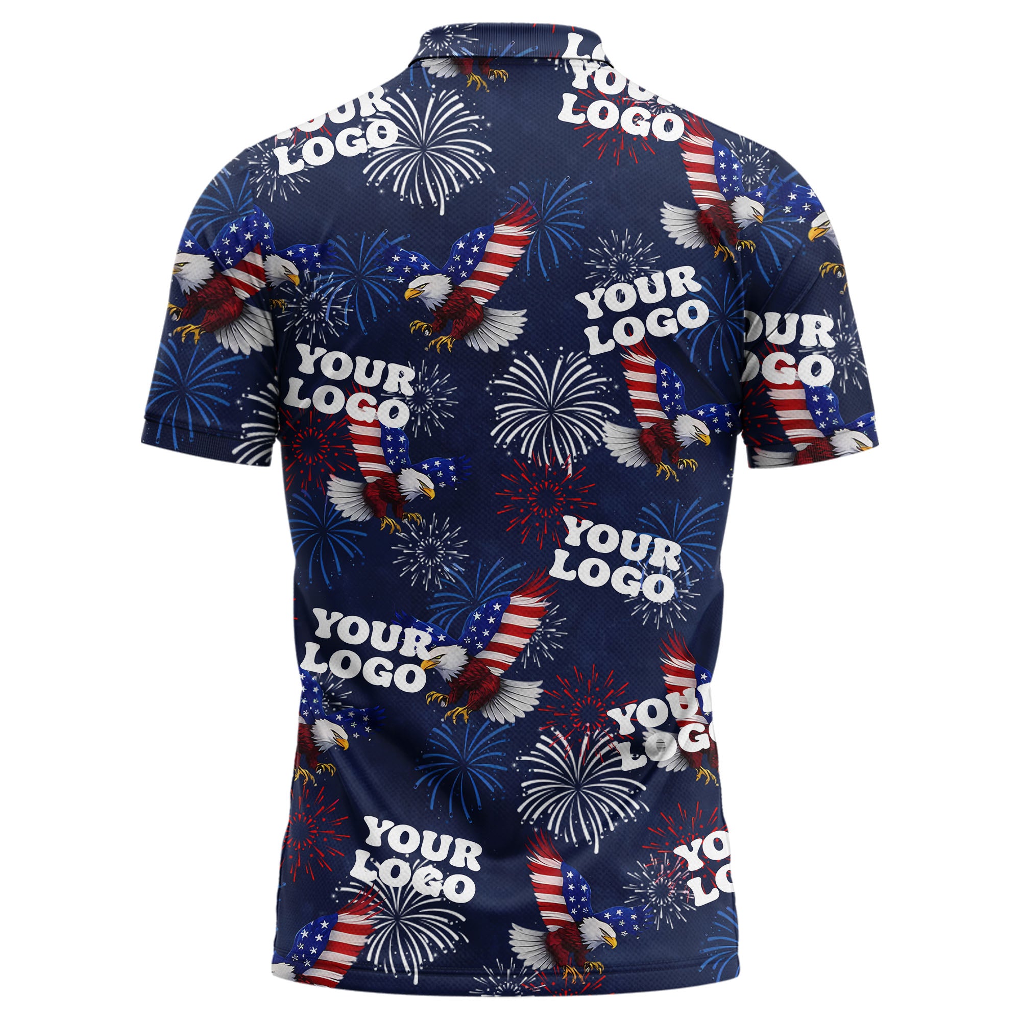bald eagles fireworks stars & stripes patriotic navy blue polo shirt for men