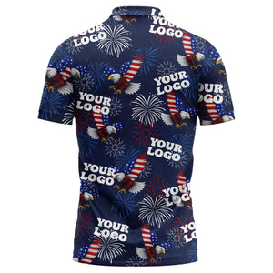 bald eagles fireworks stars & stripes patriotic navy blue polo shirt for men