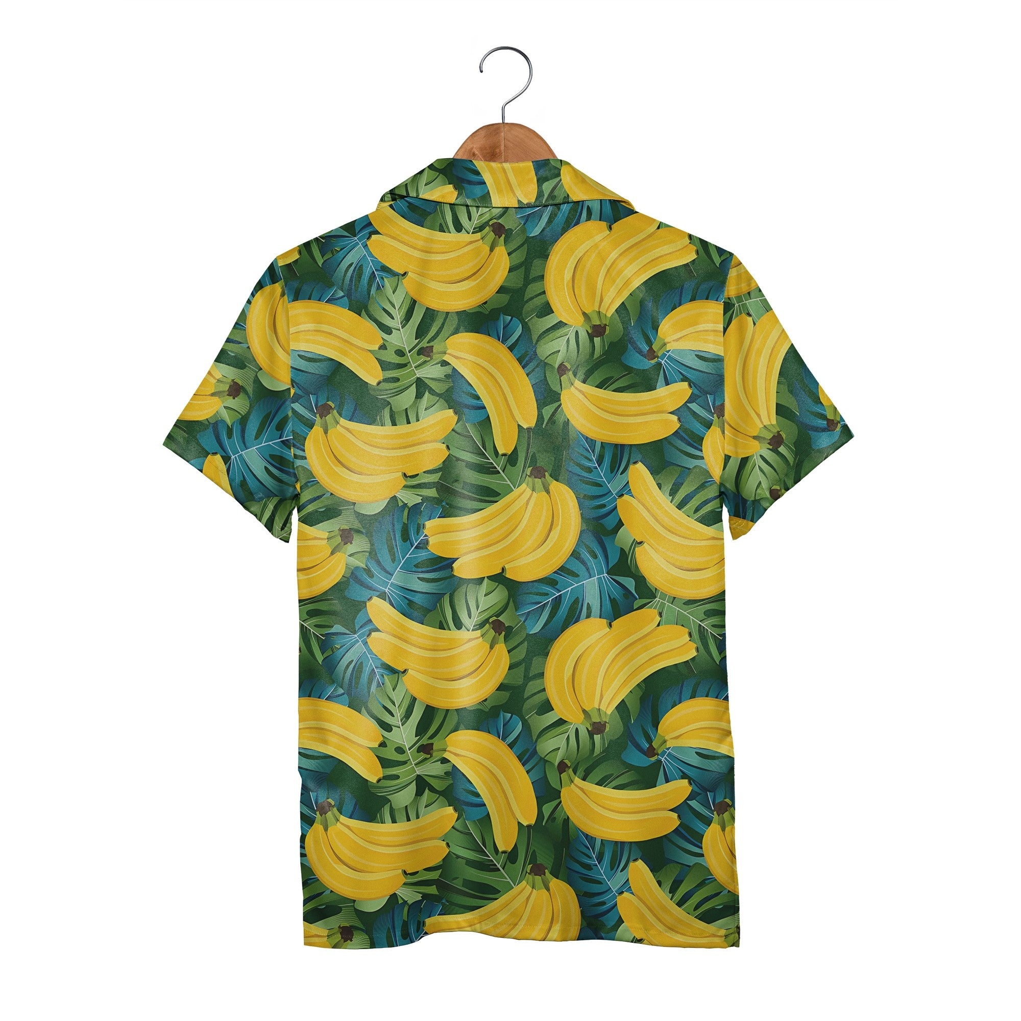 Banana Hawaiian Shirt on Dense Green Monstera Leaf Background