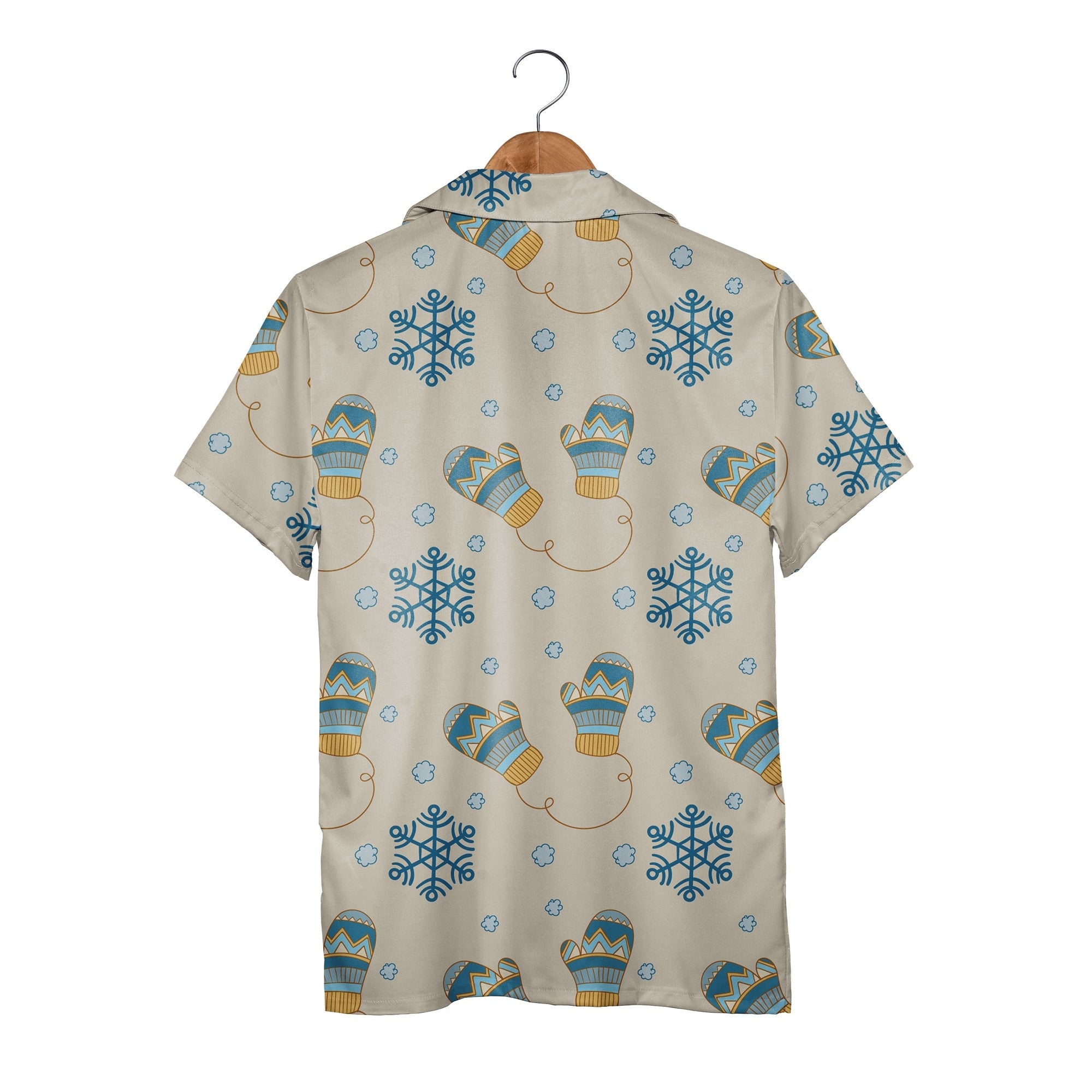 Beige Cozy Mittens Hawaiian Shirt with Teal Snowflake Strings