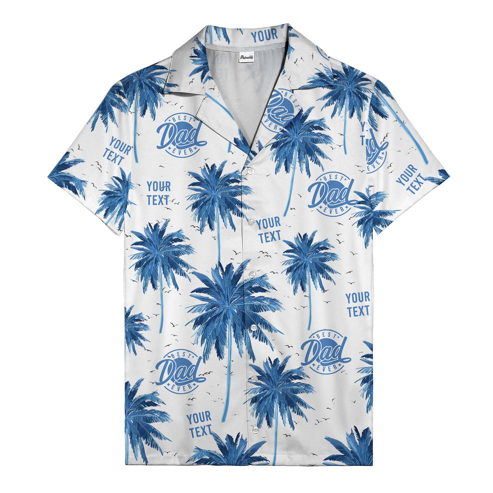 best dad ever palm trees & birds navy blue hawaiian shirt for men