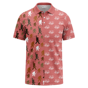 bigfoot golfers silhouette club pattern black polo shirt for men