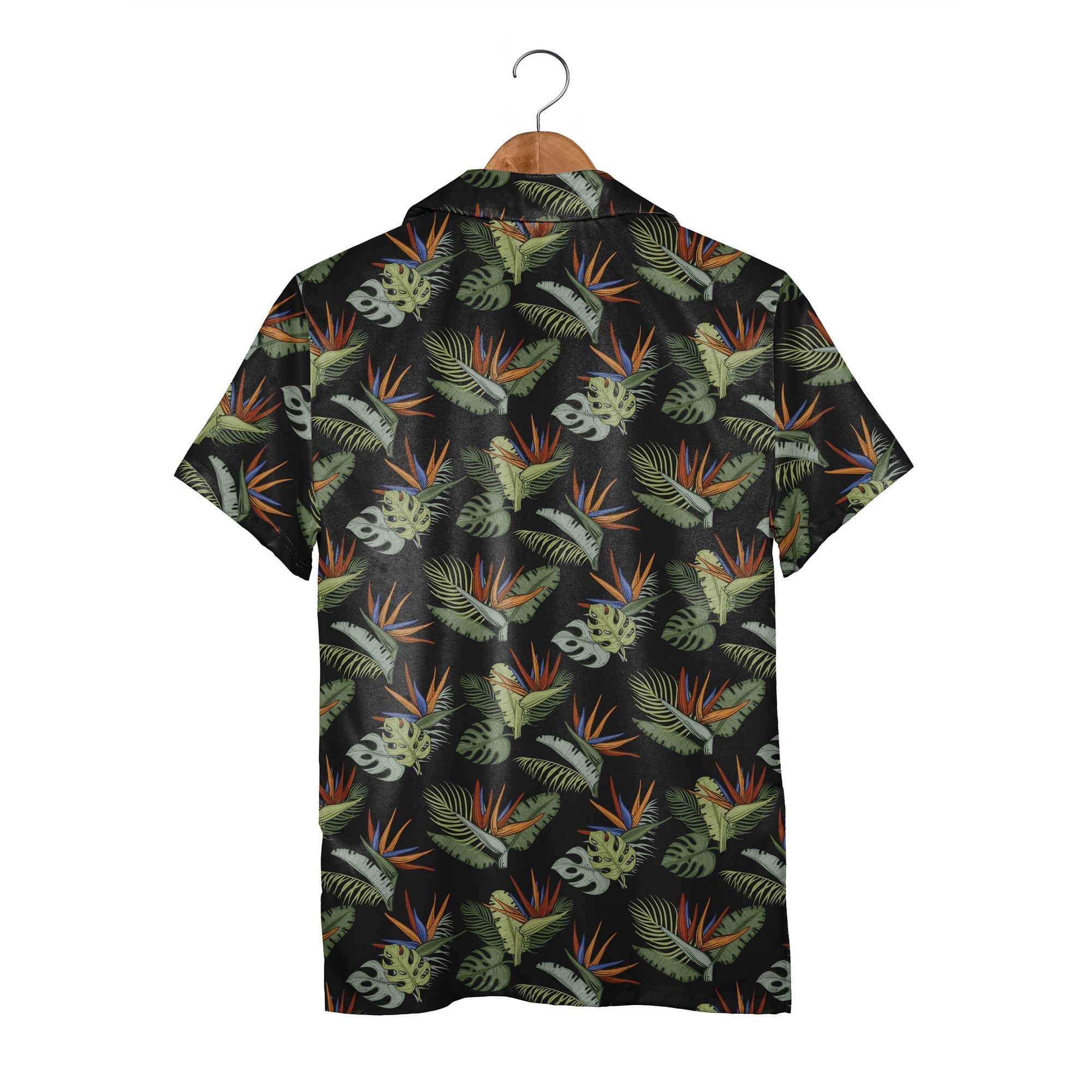 Bird of Paradise Black Hawaiian Shirt with Vintage Botanical Artwork