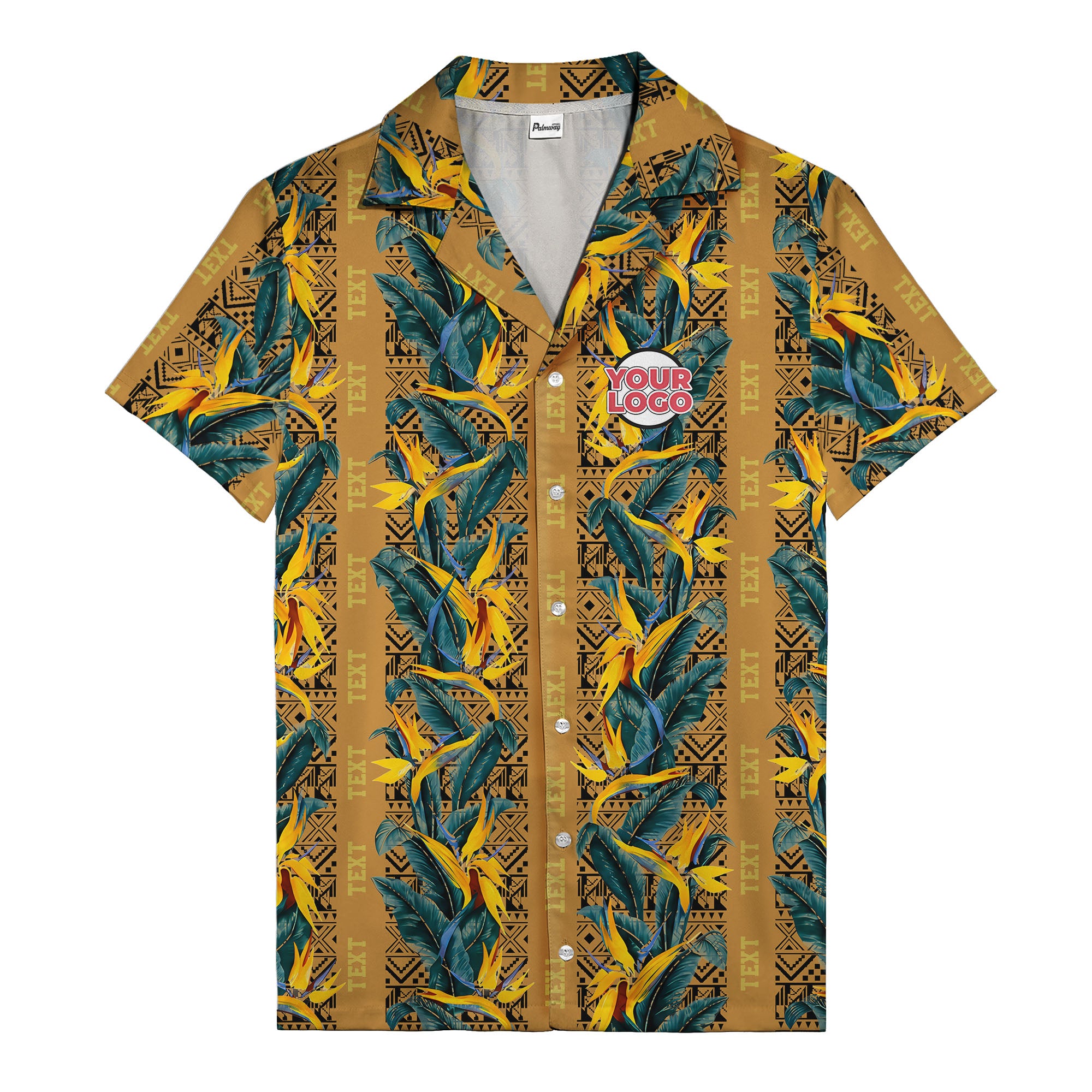 bird of paradise blossoms & tribal border black hawaiian shirt for men