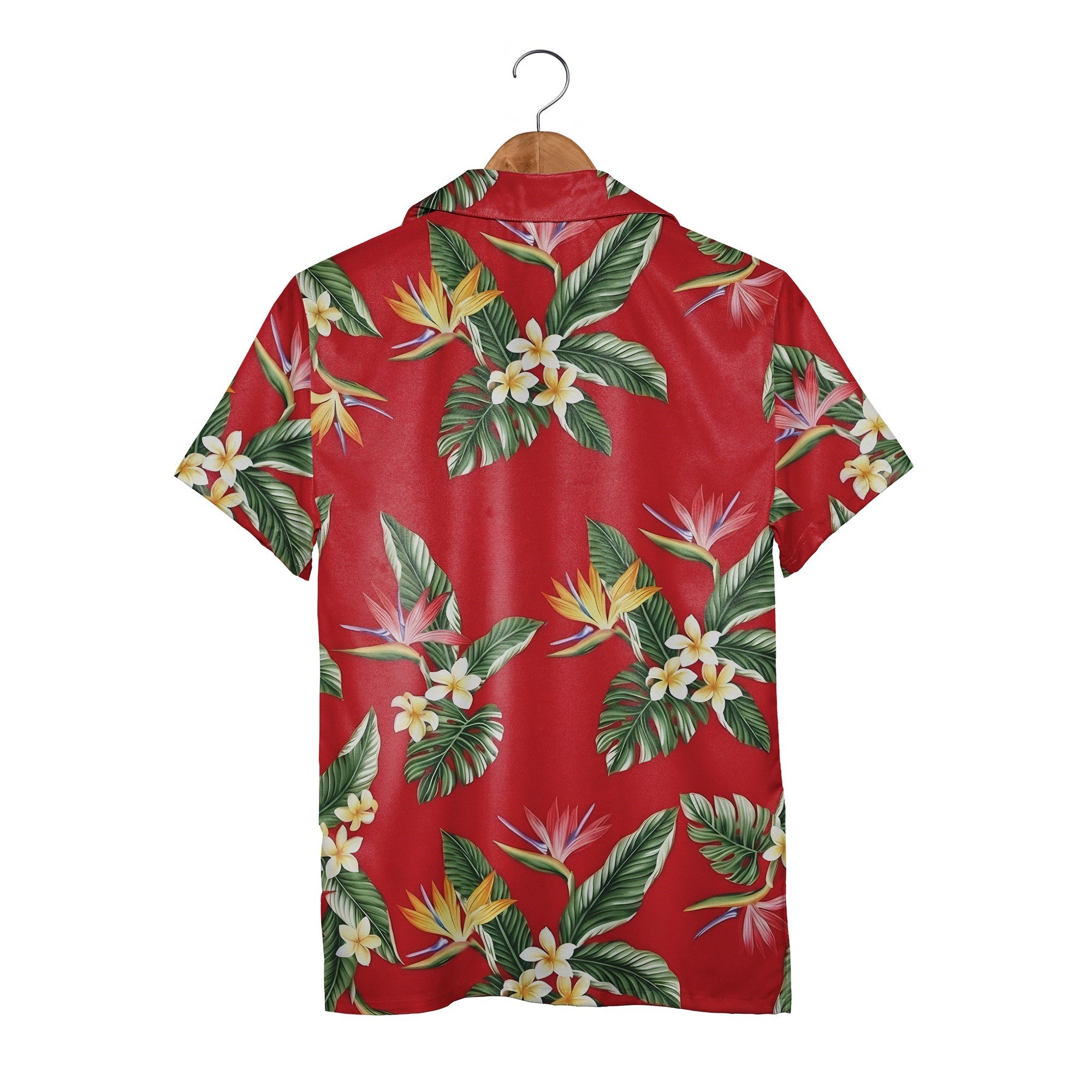 Bird of Paradise Hawaiian Shirt in Vibrant Red with Tropical Foliage