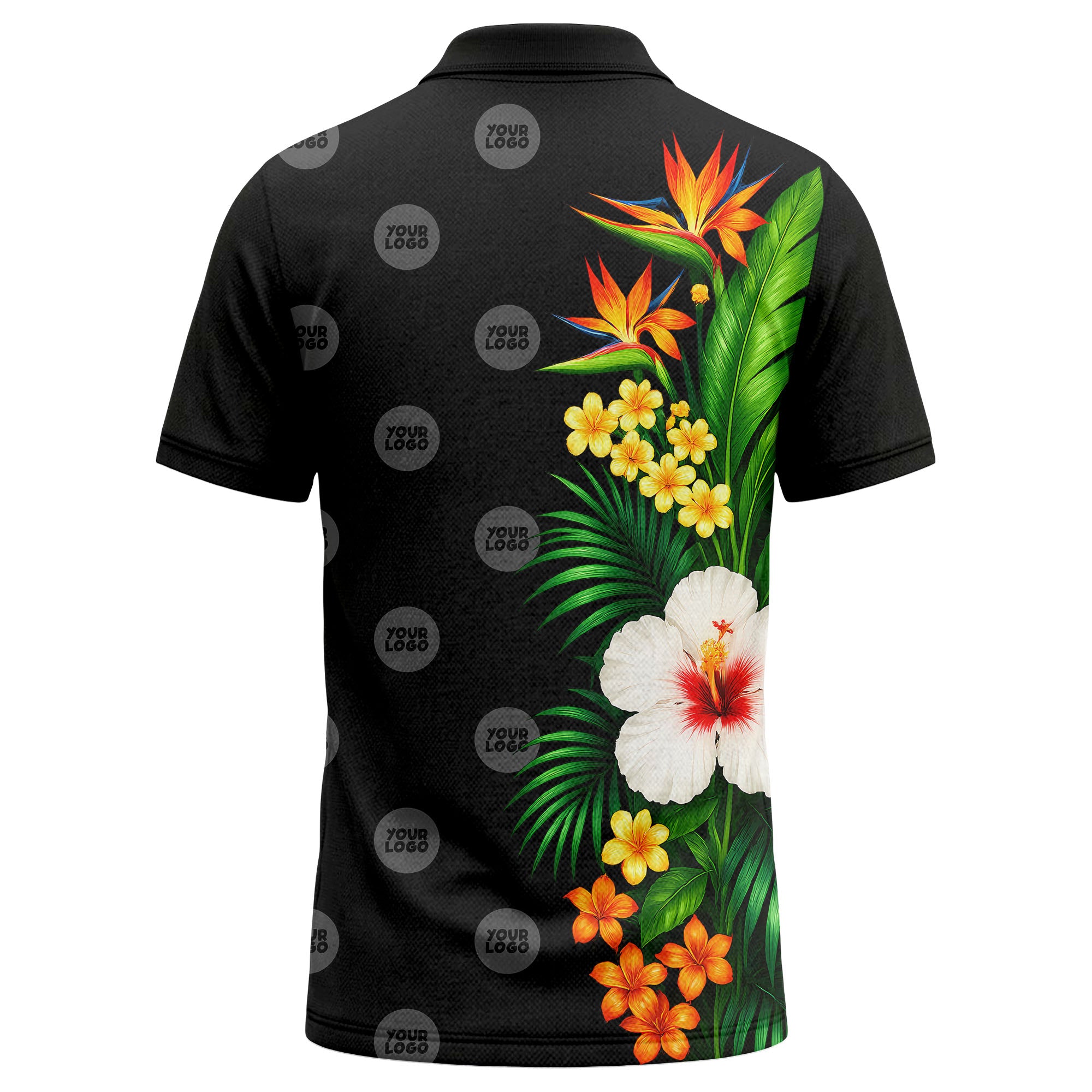 bird of paradise & hibiscus floral polo shirt for men